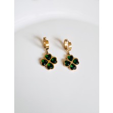 Devi Fashion Çelik Yeşil Yonca Küpe 3 cm