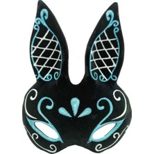 Siyah Mavi Beyaz Simli Tavşan Maskesi