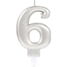 6 Rakamı Mum Gümüş Renk