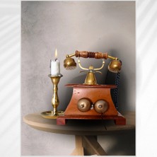 Pirinç Işlemeli Ahşap Retro Çevirmeli Masa Üstü Telefon