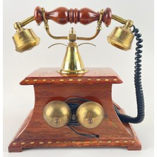 Pirinç Işlemeli Ahşap Retro Çevirmeli Masa Üstü Telefon