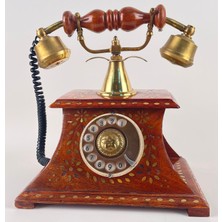 Pirinç Işlemeli Ahşap Retro Çevirmeli Masa Üstü Telefon