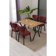 Lumodi Mobilya Elma Modeli Masa Sandalye Takımı, 4 Sandalye 1  Sabit Ceviz Masa  110 x 70  cm , Keten Kumaş