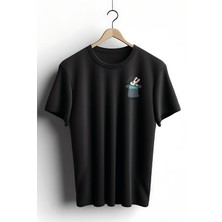 Zestia  T-Shirt,Sihirbaz Tavşan Tasarım Baskılı,Regular,  Pamuk,Siyah T-Shirt No:555