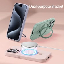 Apple iPhone 15 Uyumlu Magsafe Halka Standlı Kamera Koruma Çıkıntılı Içi Kadife Kılıf