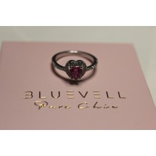 Bluevell 925 Ayar Gümüş Pembe Taşlı Kalpli Yüzük & Ciddi Ilişki Yüzüğü