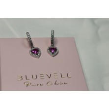 Bluevell 925 Ayar Gümüş Pembe Kalpli Halka Küpe