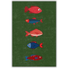 The Reef Design Renkli Balıklı Modern Desenli Dokuma Kaymaz Tabanlı Dekoratif Salon Halısı Yıkanabilir Mutfak Halısı