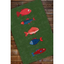 The Reef Design Renkli Balıklı Modern Desenli Dokuma Kaymaz Tabanlı Dekoratif Salon Halısı Yıkanabilir Mutfak Halısı