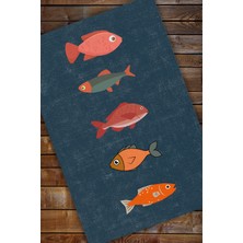 The Reef Design Renkli Balıklı Modern Desenli Dokuma Kaymaz Tabanlı Dekoratif Salon Halısı Yıkanabilir Mutfak Halısı