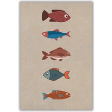 The Reef Design Renkli Balıklı Modern Desenli Dokuma Kaymaz Tabanlı Dekoratif Salon Halısı Yıkanabilir Mutfak Halısı