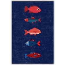 The Reef Design Renkli Balıklı Modern Desenli Dokuma Kaymaz Tabanlı Dekoratif Salon Halısı Yıkanabilir Mutfak Halısı