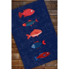 The Reef Design Renkli Balıklı Modern Desenli Dokuma Kaymaz Tabanlı Dekoratif Salon Halısı Yıkanabilir Mutfak Halısı