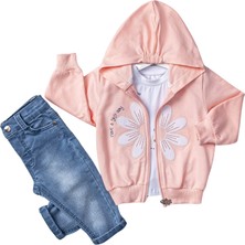 Bebüş Kids HIRKALI JEANS PANTOLONLU 3'LÜ KIZ TAKIM