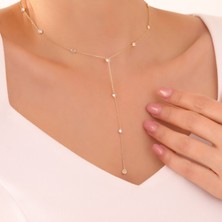 Vaoov 925 Ayar Gümüş Sallantılı Taşlı Gold Kolye