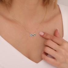 Vaoov 925 Ayar Gümüş Üç Renkli Damla Taşlı Kolye