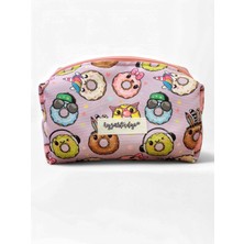 Ayza Stüdyo Mutlu Donat Desenli Pembe Renkli Makyaj Aksesuar Çantası - Happy Donuts