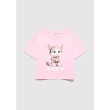 Mavi Kedi Baskılı Pembe Crop Tişört 7610281-70973