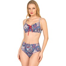 Endeep Kadın Şal Desenli Balenli Toparlayıcı Bikini Takımı