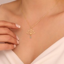 Vaoov 925 Ayar Gümüş Mavi Sallantılı Taşlı Lotus Kolye