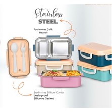 Hane216 2 Bölmeli Paslanmaz Çelik Yemek Kabı  Beslenme Kabi Saklama Kabı Lunch Box Renkli
