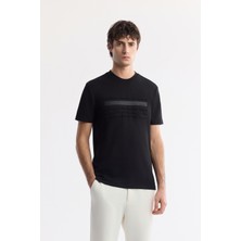 AVVA Erkek Siyah Bisiklet Yaka Baskılı Bi-Stretch İnterlok Regular Fit T-Shirt A51Y1002