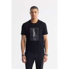 AVVA Erkek Siyah Bisiklet Yaka Baskılı Bi-Stretch İnterlok Regular Fit T-Shirt A51Y1029