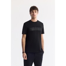 AVVA Erkek Siyah Bisiklet Yaka Baskılı Bi-Stretch İnterlok Regular Fit T-Shirt A51Y1021