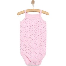 Hellobaby Kız Bebek Zıbın Çiçekli Ip Askılı Body Ribana Kumaş Çıtçıtlı Ip Askılı Kol Pembe