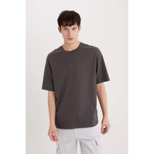 DeFacto Boxy Fit Bisiklet Yaka Ütü Gerektirmeyen Nefes Alabilen Baskılı Kısa Kollu Ağır Kumaş Tişört D9184AX25SP