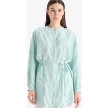 DeFacto Relax Fit Çizgili Uzun Kollu Bağcıklı Tesettür Gömlek Tunik E5360AX25SP