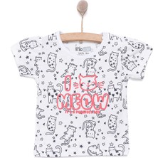 HelloBaby Basic Kız Meow Desenli T-Shirt Kız Bebek