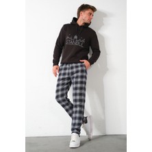 Ekoseli Flanel Pijama Altı Rahat Kesim Dar Paça Pamuklu Erkek Pantolon