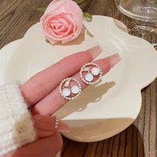 Yongfa0 925 Gümüş Iğne Kore Tarzı Moda Inci Küpeler Niş Tasarım Içi Boş Kelebek Tatlı Pembe Çok Yönlü Küpe (Yurt Dışından)