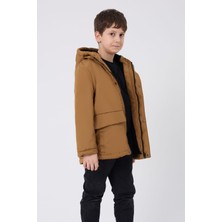 Erkek Çocuk Taba Su ve Rüzgar Geçirmez Kapüşonlu 3 Cep Kışlık Mont & Kaban & Parka FST-FMPÇ-110