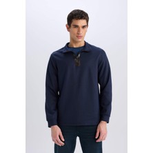 DeFacto Regular Fit Dik Yaka Yarım Fermuarlı Basic Düz Sweatshirt D7226AX25SP