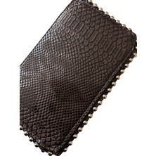 CEELDU Metal Boncuklu Şık Kadın Clutch Çapraz Zincir Askılı Çanta - Kahverengi