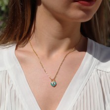 Necati Gün Nazar Boncuklu Kalp Mine Işli Gold Kaplama Gümüş Kolye