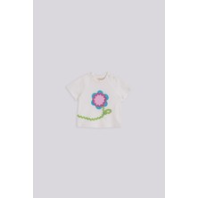 GB Baby Bg Store Kız Çocuklar İçin Beyaz Tshirt Normal Kol Bisiklet Yaka Örme Kumaş