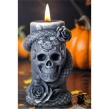 Yaratıcı Sanatlar Atölyesi Kuru Kafa Gothic Hallowen Temalı Doğal Soya Silindir Mum