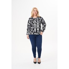 Kadın Büyük Beden Uzun Kol Yazlık Etnik Desen Bluz | Tunik | Gömlek