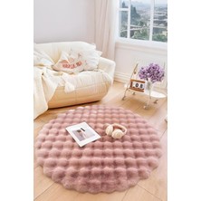 My Evilla Bubble Yuvarlak Pembe Uzun Tüylü Yumuşak Peluş Kaymaz Yıkanabilir Salon Oturma Odası Balkon Halısı