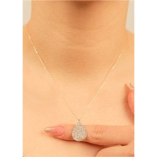 3,20  gr (Gram)  Damla  Taşlı  Kolye 45 cm 14 Ayar Altın