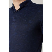 Coonless Erkek Desenli Yakalı Lacivert Tshirt