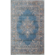 Eko Halı Pietra Pta 18 Navy Sıcak Renk Geçişli Etnik Desenli Yumuşak Dokulu Makine Halısı