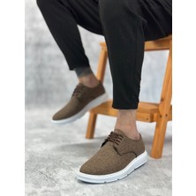 BA0003 Bağcıklı Klasik Spor Keten Kahverengi Beyaz Taban Casual Erkek Ayakkabı