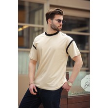 Madmext Bej Bisiklet Yaka Regular Fit Erkek T-Shirt E7126