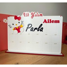 Kişiye Özel Isimli 3D 12 Ay Sevimli Kedi Temalı Ahşap Doğum Günü Anı Panosu 2 (Türkçe)