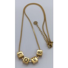 Netice Öylek Gold Renk '' Love '' Detay Çelik Kolye(55+5 Cm)