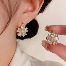 Yongfa0 Ikiz Çiçekler Lotus Göleti Ayışığı Çiçekleri Çift Taraflı Tatlı Küpe Kadın Kişiselleştirilmiş Kedi Gözü Zarif Küpe (Yurt Dışından)